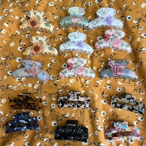 Floral and Tortoise Shell Hair Claw Clips Set